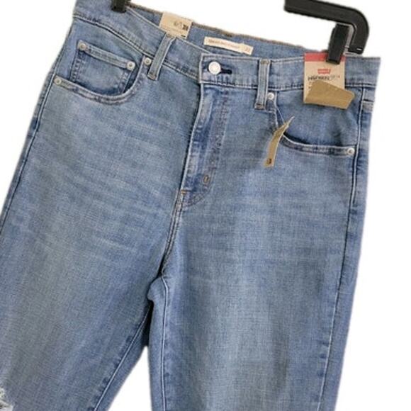 Levi's 724 High Rise Straight‎ Jeans Women's Size 31 x 32 Blue Denim Distressing - Picture 2 of 10